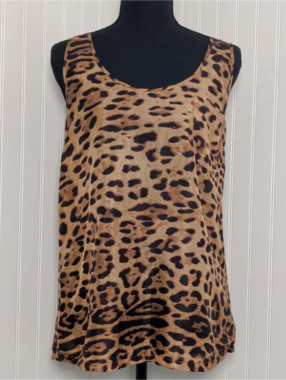 Costa Blanca Leopard Print Silk Tank Top Size L/G